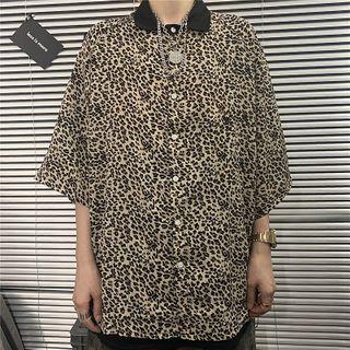 3/4-sleeve Leopard Print Shirt As Shown In Figure - One Size