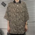 3/4-sleeve Leopard Print Shirt As Shown In Figure - One Size