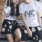 Couple Set: Floral Print Short Sleeve T-shirt / Shorts / Skirt