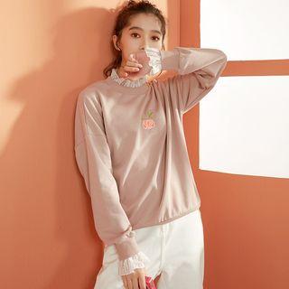 Mock Two-piece Flower Embroidered Pullover Pink - One Size