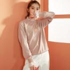Mock Two-piece Flower Embroidered Pullover Pink - One Size