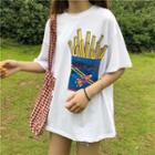 Short-sleeve French Fries Print T-shirt