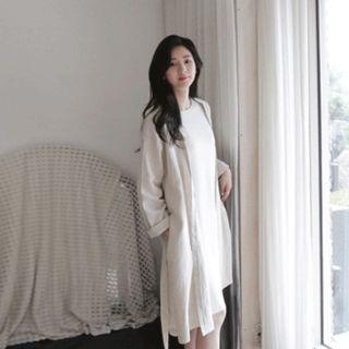 Linen Blend Open-front Cardigan With Sash