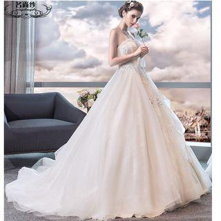 Strapless Flower Applique Ball Wedding Dress