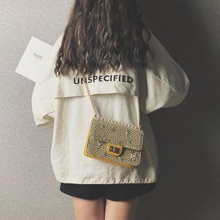 Embroidered Straw Crossbody Bag With Chain Strap
