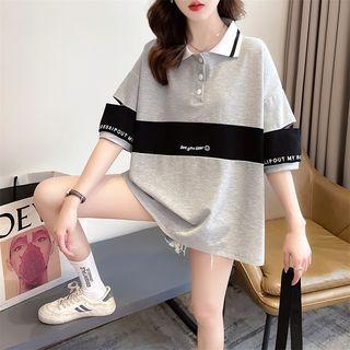Short-sleeve Lettering Cutout Polo Shirt
