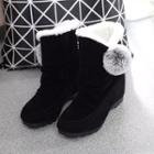 Faux-suede Pompom-accent Ankle Snow Boots