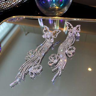 Butterfly Rhinestone Fringed Earring 1 Pair - Silver Needle - Silver - One Size