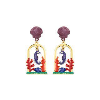 Fashion And Elegant Plated Gold Enamel Seahorse Shell Earrings Golden - One Size