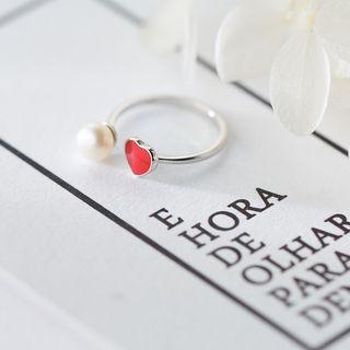 S925 Silver Faux-pearl And Heart Open Ring