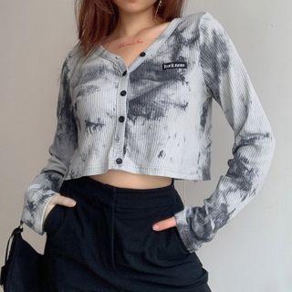 Long-sleeve Tie-dyed Button-up Top