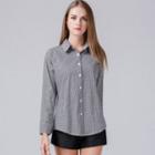 Long Sleeve Collared Striped Blouse