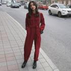 Corduroy Tie-waist Cargo Jumpsuit