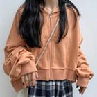 Plain Cropped Loose-fit Cardigan