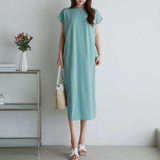 Plain Cap-sleeve Long Dress