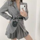 Plain Blazer / Pleated Mini A-line Skirt / Waist Bag