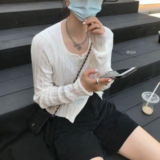 Plain Slim-fit Cardigan White - One Size