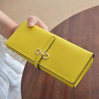 Faux Leather Buckled Long Wallet