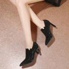 Genuine Leather High-heel Rhinestone Ankle Pumps