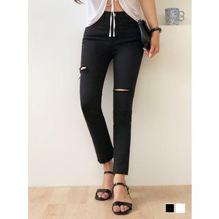 Slit-detail Frayed Slim-fit Pants