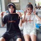 Couple Matching Set: Embroidered Short-sleeve Hooded T-shirt + Shorts