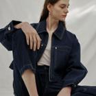 Stitched Zip-up Denim Jacket Indigo - One Size