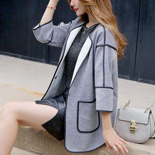 Contrast Trim 3/4 Sleeve Coat