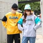 Mock Two-piece Lettering Drawstring Pullover