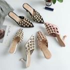 Pointed Faux-pearl Detail Kitten Heel Mules
