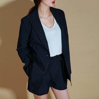 Buckle-waist Pinstriped Shorts
