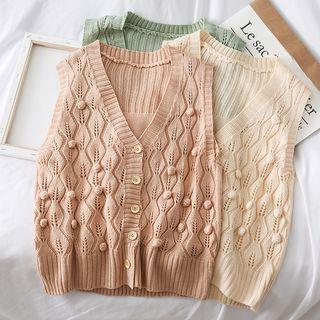 Pompom-accent Knit Vest