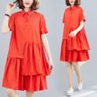 Collared Asymmetric Layered Short-sleeve A-line Dress