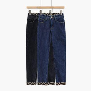 Zebra Print Panel Skinny Jeans