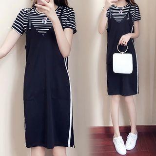 Set: Striped Short-sleeve T-shirt + Strappy Dress