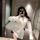 Plain Asymmetric Long-sleeve Blouse / High-waist Shorts