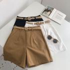 Plain Cargo High-waist Shorts With Belt