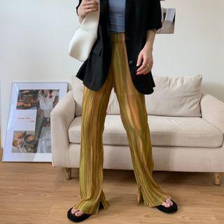 High-waist Pleated Slit Pants