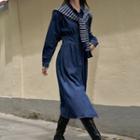 Set: Long Sleeve Denim Shirtdress + Striped Sailor Collar