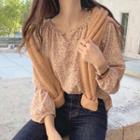 Floral Long-sleeve Blouse Floral Print Blouse - One Size