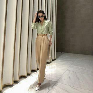 Diagonal-fly Straight Dress Pants