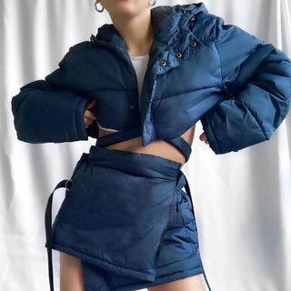 Set: Plain Long-sleeve Jacket + Plain Mini Skirt