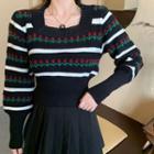 Square-neck Floral Cropped Sweater