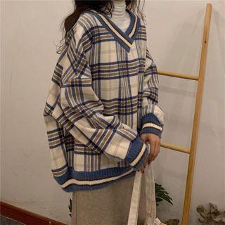 Plaid V-neck Sweatshirt