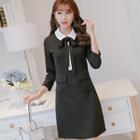 3/4-sleeve Bow Neck Knit A-line Dress