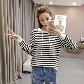 Hooded Striped Knit Pullover