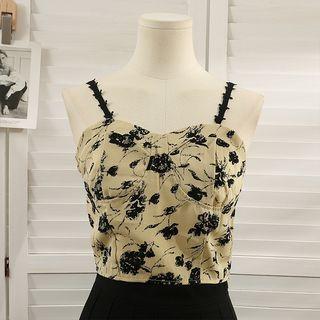 Rose-print Crop Top Almond - One Size