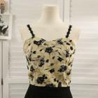 Rose-print Crop Top Almond - One Size