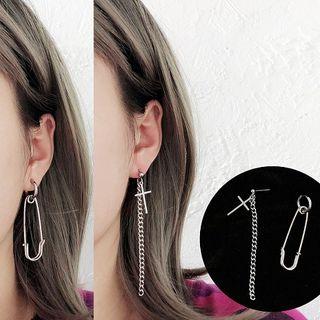 Stainless Steel Safety Pin / Cross Dangle Earring