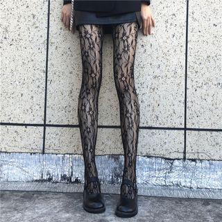 Flower Fishnet Tights Black - One Size
