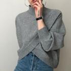 High-neck Asymmetrical Sweater Gray - One Size